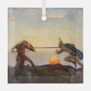 “Death of King Arthur and Sir Mordred” by NC Wyeth Glass Ornament
