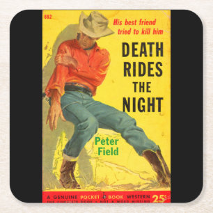 Death Rides the Night western book cover Square Paper Coaster