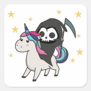 Death Riding Unicorn Funny Unicorns Rainbow Square Sticker