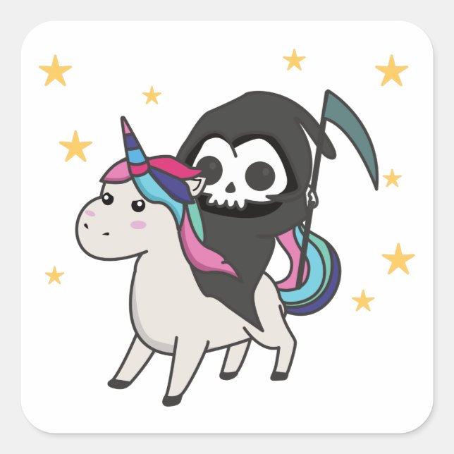 Death Riding Unicorn Funny Unicorns Rainbow Square Sticker (Front)