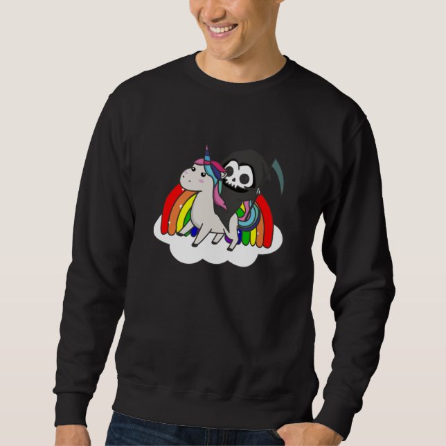 Death Riding Unicorn Funny Unicorns Rainbow Sweatshirt (Front)