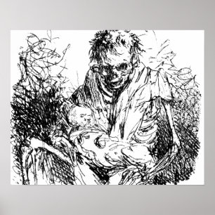 Death Skeleton Writing list Macabre Horror Art Poster