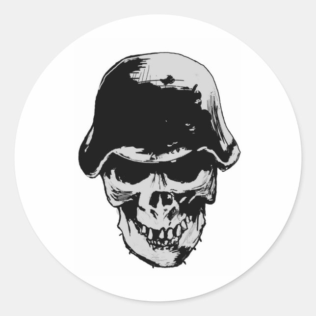 Death skull stalhelm classic round sticker (Front)