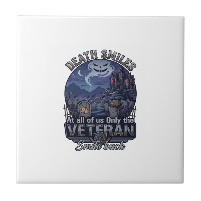 Death Smiles Veteran Halloween Ghost Graveyard Hau Tile (Front)
