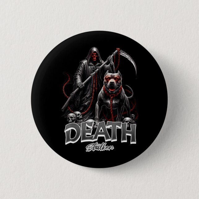 Death Stalker Grim Reaper Dog Halloween 2 Inch Round Button (Front)