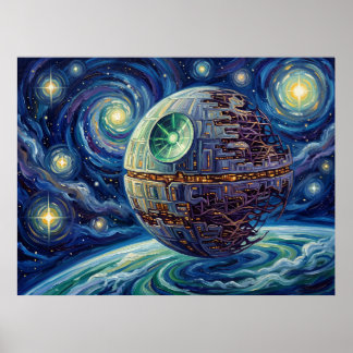 Death Star Starry Night Sci Fi Landscape Poster