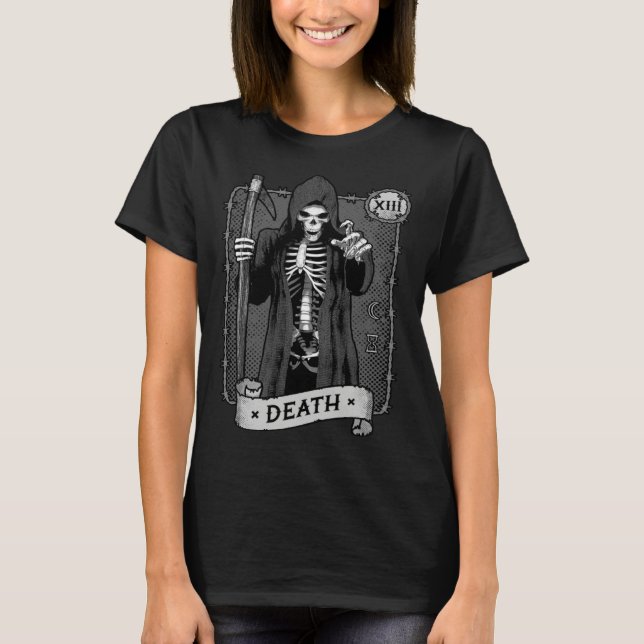 Death Tarot Card Occult Dark Grim Reaper Astrology T-Shirt (Front)
