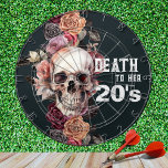 "Death to her 20s" - 30th birthday floral  Dartboard<br><div class="desc">R.I.P. to the decade of decadence! This stylish floral dartboard makes the ideal gift for a 30th birthday, or you can easily customize the text for another decade as a 40th or other birthday gift. Featuring a gothic skull with pale apricot, black and burgundy flowers on a deep black background....</div>