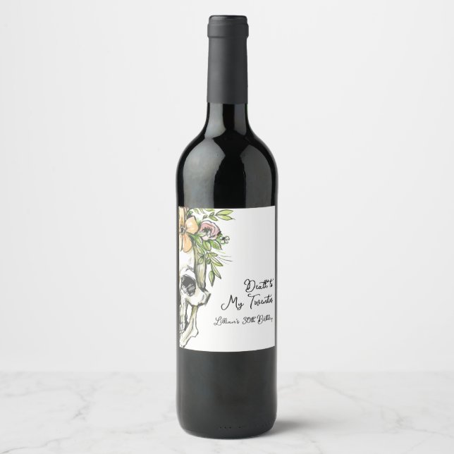 Death to My 20s Birthday Skull Wine Label (Front)