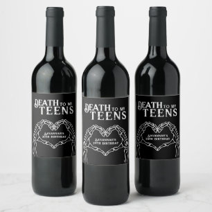 Death To My Teens Trendy Gothic 20th Birthday Wine Label