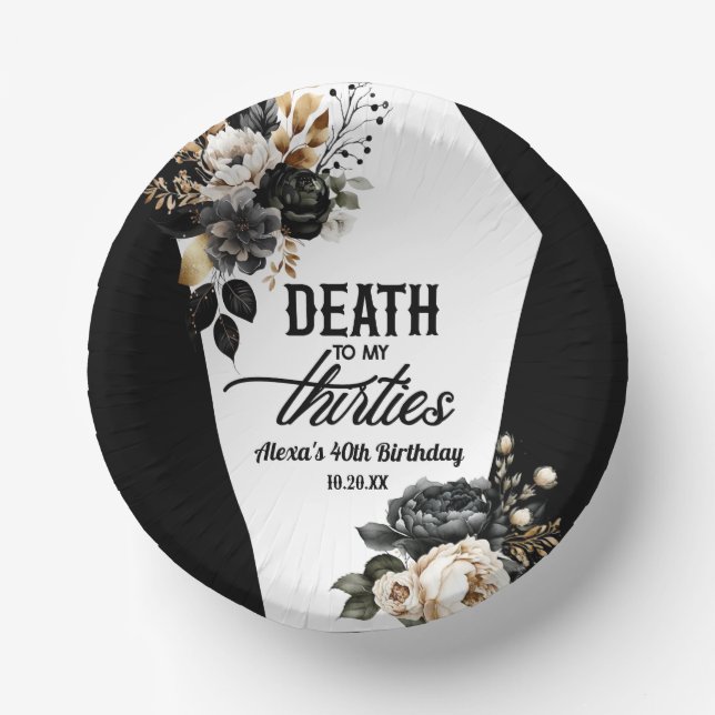 Death To My Thirties Floral 40th Birthday Party Paper Plate (Front)