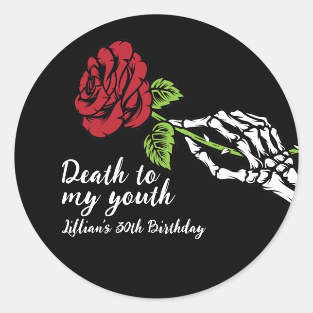 Death to My Youth Birthday Invitation Classic Round Sticker (Front)