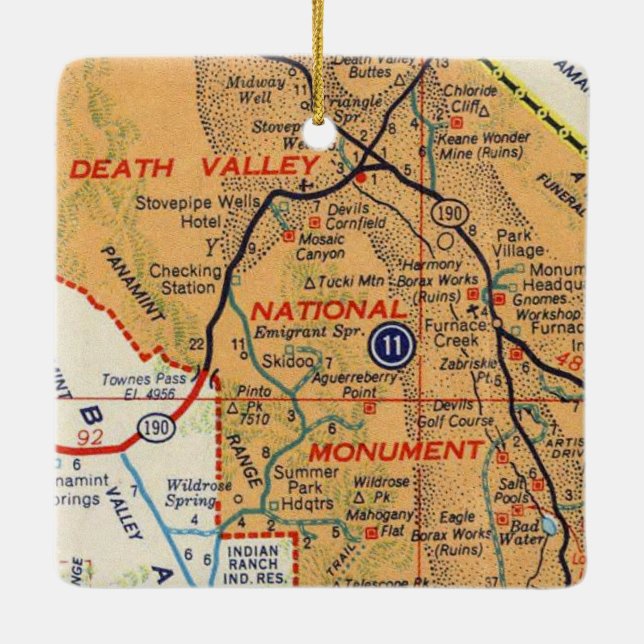 Death Valley Vintage Map Ceramic Ornament (Back)