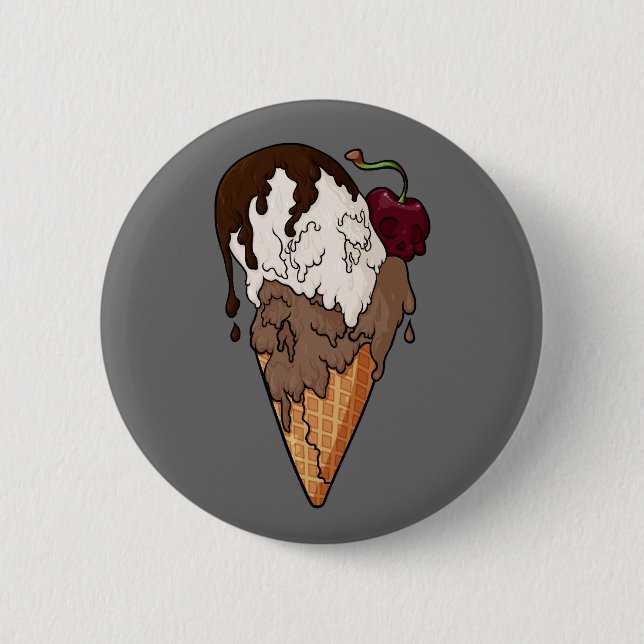 Deathly Sweet Classic Skull Ice Cream 2 Inch Round Button (Front)