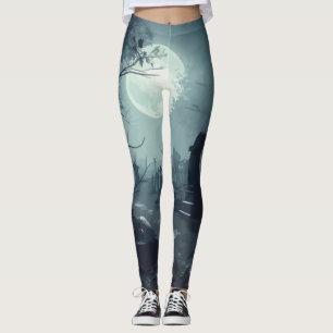 Death's Domain: A Spooky Cemetery View Leggings