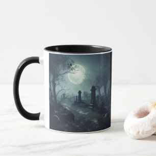 Death's Domain: A Spooky Cemetery View Mug