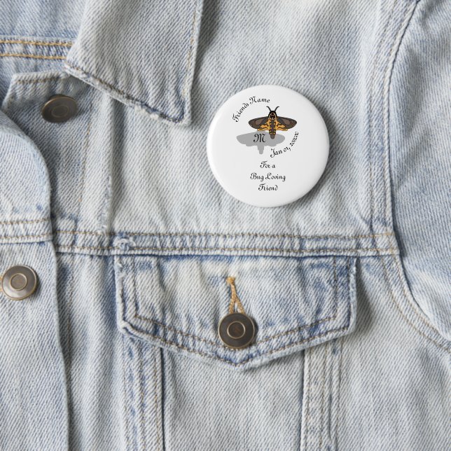Death's Head Hawk Moth Monogram 2 Inch Round Button (In Situ)