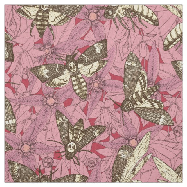 Death's-head hawkmoth rose fabric (Swatch)