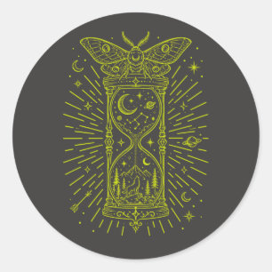 Death's Head Moth Hourglass Celestial Wolf Howling Classic Round Sticker
