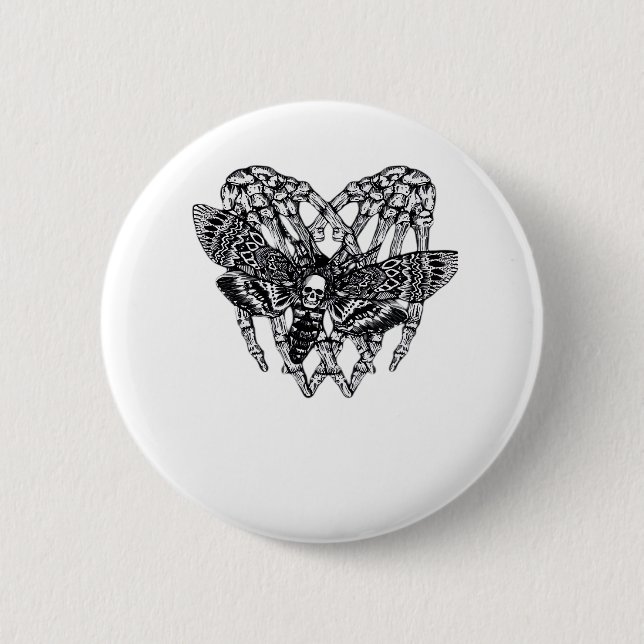 Deathshead Moth Classic - Skeleton Hand Heart 2 Inch Round Button (Front)
