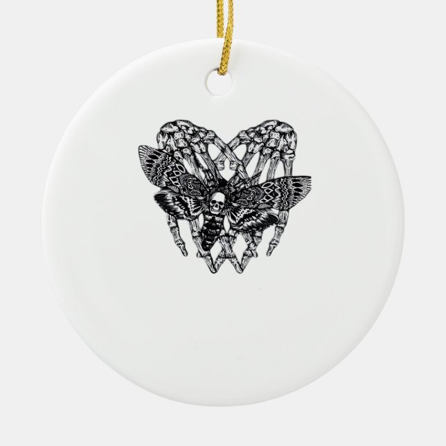 Deathshead Moth Classic - Skeleton Hand Heart Ceramic Ornament (Front)
