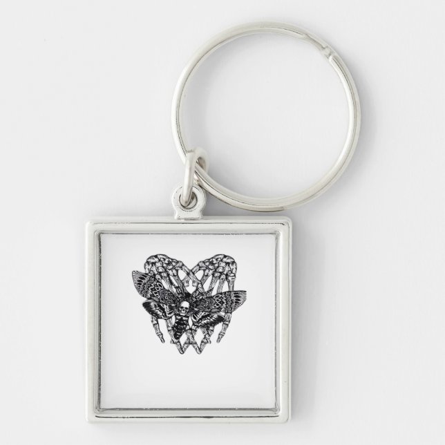 Deathshead Moth Classic - Skeleton Hand Heart Keychain (Front)