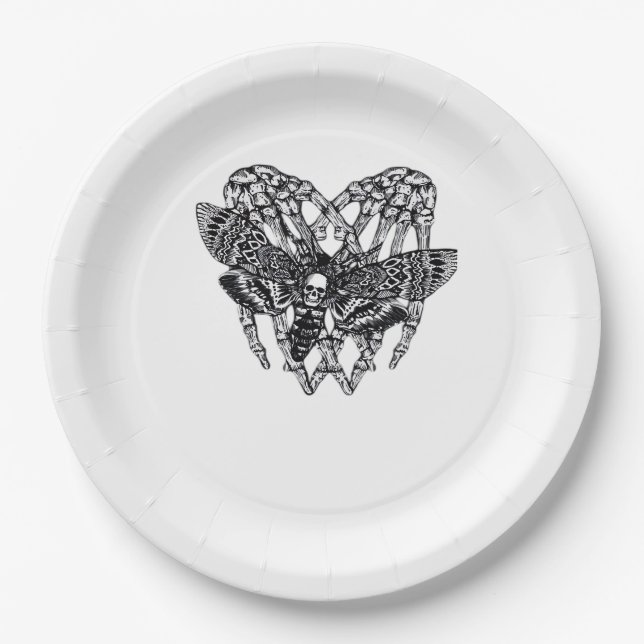 Deathshead Moth Classic - Skeleton Hand Heart Paper Plate (Front)