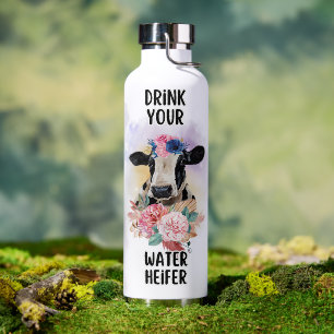 D'eau Aquarelle florale et vache amusante & bouteille d