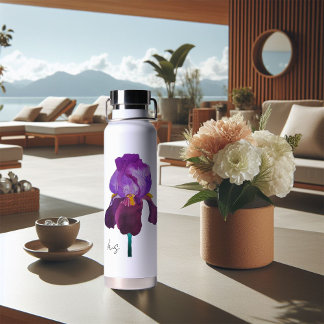 D'eau Gourde bouteille fleur iris violet aquarelle