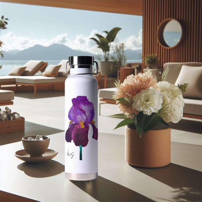 D'eau Gourde bouteille fleur iris violet aquarelle (Bouteille d'eau iris violette aquarelle)