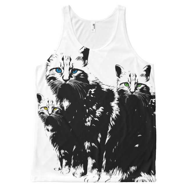 Débardeur Tout-imprimé 3 chats noirs (Devant)