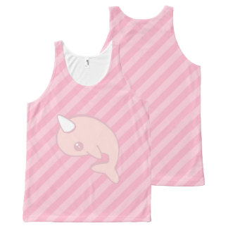 Débardeur Tout-imprimé Kawaii Narwhal rose avec les rayures roses