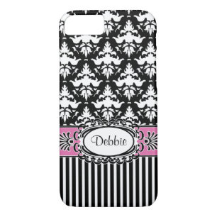 Debbie Does Paris Retro Pink and Black Damask Case-Mate iPhone Case