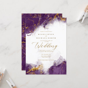 Debbie U-W Marble Glitter Wedding Plum Gold ID644 Invitation