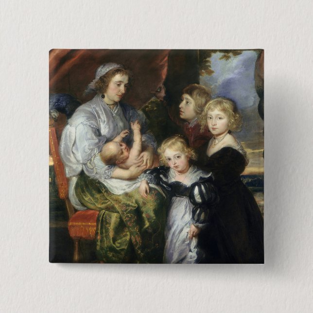 Deborah Kip and Her Children 2 Inch Square Button (Front)