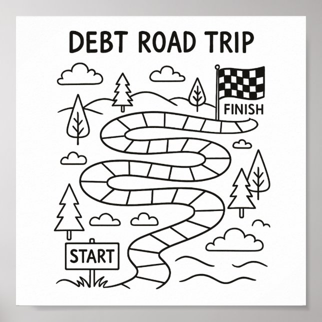 Debt Road Trip Payoff Tracker Colouring Sheet  Poster (Front)