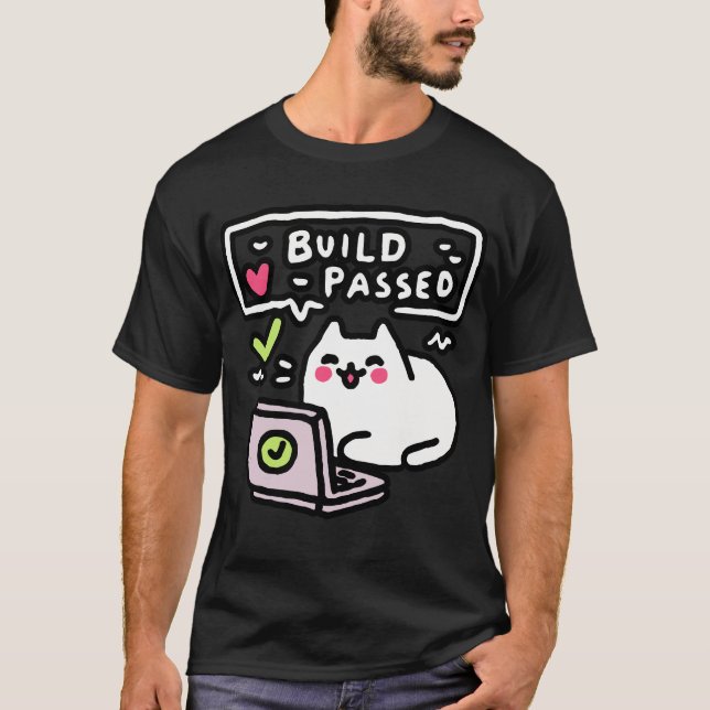 Debug Cat T-shirt – "Build Passed" Graphic for Cod (Front)