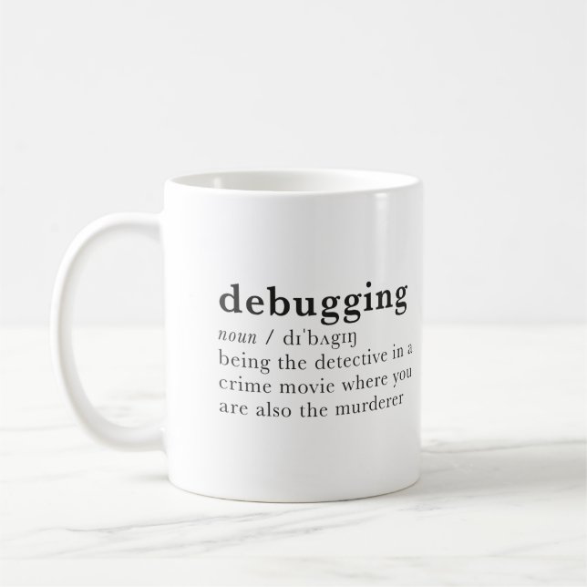 debugging. funny dictionary entry coffee mug (Left)