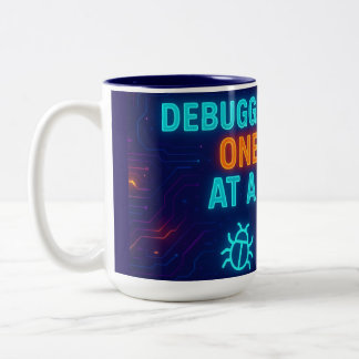 🖥️☕ Debugging Life One Sip at a Time – Neon Tech  Two-Tone Coffee Mug