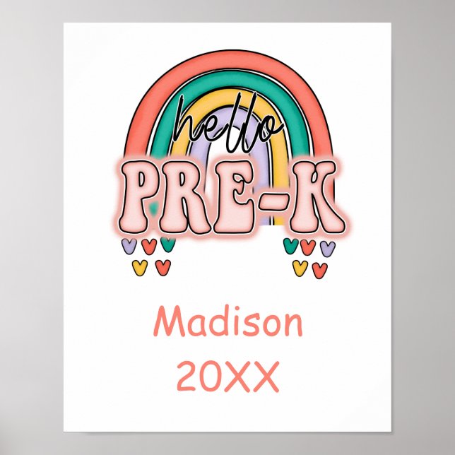 Début Pré-K Retour À L'École Poster Arc En Ciel (Devant)
