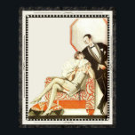 Decadent 1920s Art Deco Avant Garde Couple Poster<br><div class="desc">Vintage fashion for your walls. Fashionable retro couple from the Jazz Age of the Roaring Twenties dressed for fun at the casino or nightclub, or perhaps happy hour at home. Woman wears flapper dress and sits on designer floral chair, man wears black tie and tuxedo as they get ready for...</div>