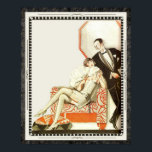 Decadent 1920s Art Deco Avant Garde Couple Poster<br><div class="desc">Vintage fashion for your walls. Fashionable retro couple from the Jazz Age of the Roaring Twenties dressed for fun at the casino or nightclub, or perhaps happy hour at home. Woman wears flapper dress and sits on designer floral chair, man wears black tie and tuxedo as they get ready for...</div>