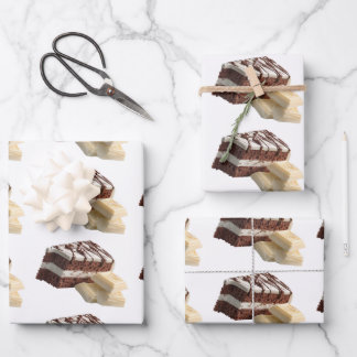 Decadent Chocolate Cake Slices with White Chocolat Wrapping Paper Sheet