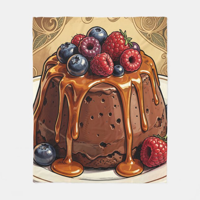 Decadent Chocolate Caramel Berry Cake Fleece Blanket (Front)