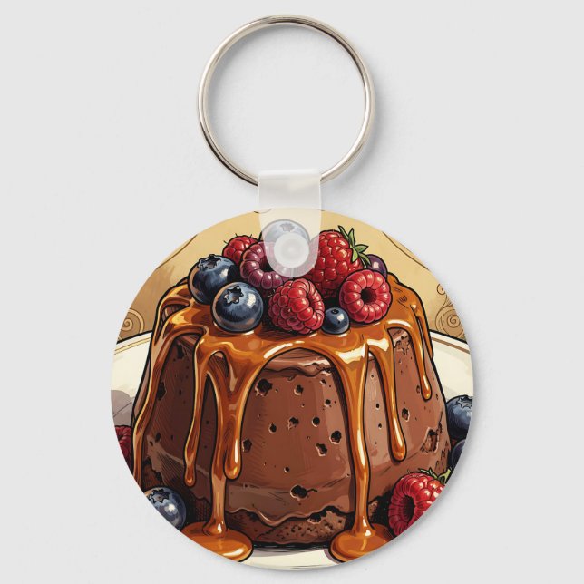 Decadent Chocolate Caramel Berry Cake Keychain (Front)