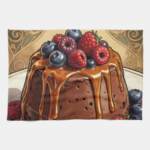 Decadent Chocolate Caramel Berry Cake Kitchen Towel