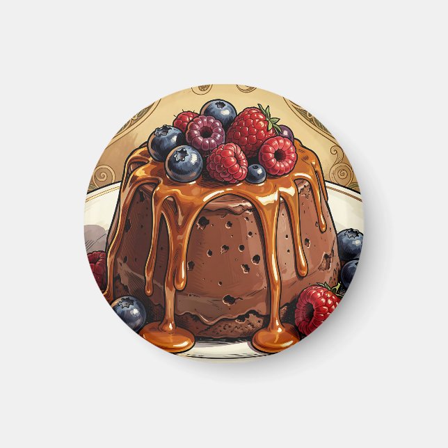 Decadent Chocolate Caramel Berry Cake Magnet (Front)