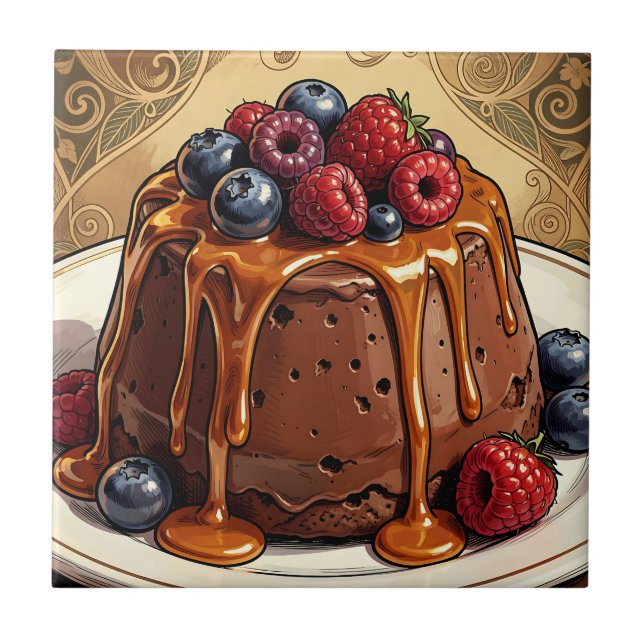 Decadent Chocolate Caramel Berry Cake Tile (Front)