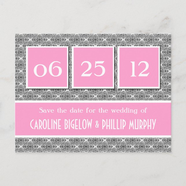 Decadent Damask Save the Date Postcard (Front)
