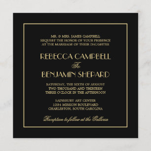 Decadent Deco elegant chic formal black wedding Invitation